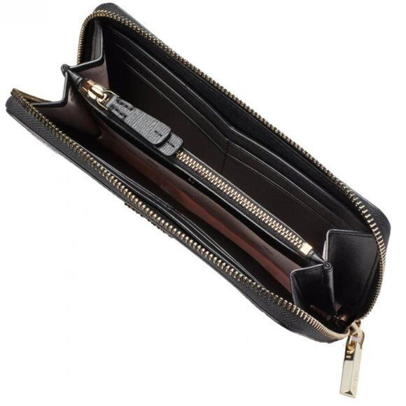 Kate Spade Sylvia Pink Floral Slim Wallet Womens Black Saffiano Zip Around - Picture 8 of 10